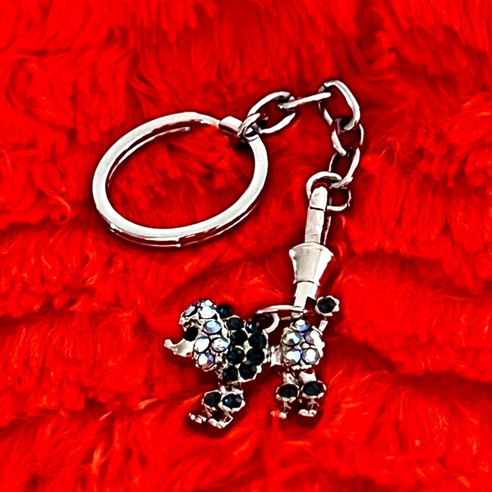 Navy Blue and Silver Poodle Rhinestone Keychain - NWOT